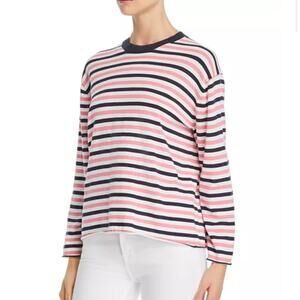 ATM Women's Cotton Striped Knit Top navy pink white Medium long sleeve shirt